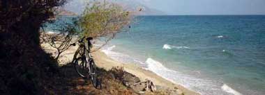 biking along the beach